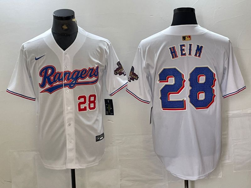 Men Texas Rangers 28 Heim White Champion Game Nike 2024 MLB Jersey style 2